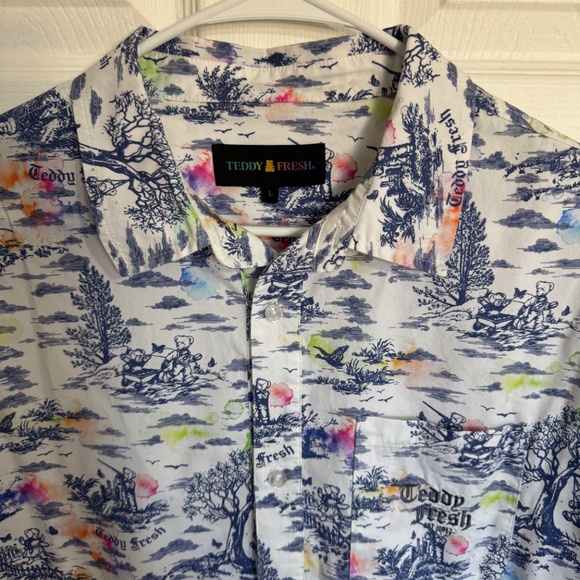 Teddy Fresh - Toile Camp Shirt (Colorful button shirt) Size Large (unisex) - Picture 2 of 4